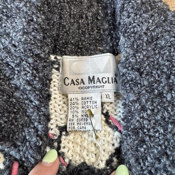 VTG 80s Casa Maglia Cardigan Sweater Geometric Knit Wool Blend Womens Sz XL NWT - Picture 2 of 5